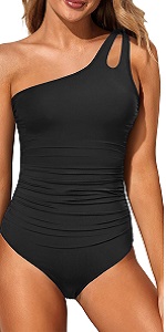 Women Summer Slant Shoulder Cut Out One-Piece Swimsuit B0D6JXZW2H