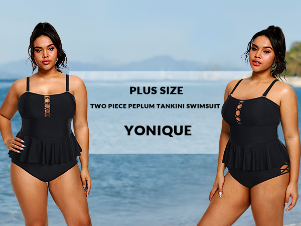 Plus Size Tankini Tummy Control Bathing Suit Two Piece Swimsuits