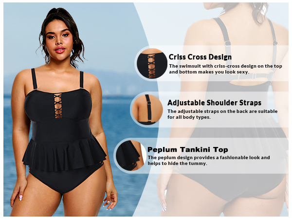 plus size two piece tummy control bathing suit