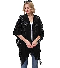 Knit Shawl Wrap for Women - Soul Young Ladies Fringe Knitted Poncho Blanket Cardigan Cape