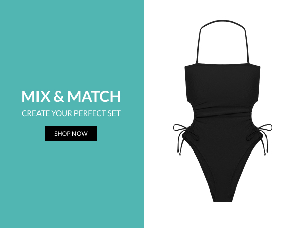 Mix & Match, create your perfect style. Featuring black 1 piece bathing suit with side cutouts