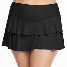 Plus Size Double Ruffle Swim Skirt in Solid Black