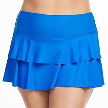 Plus Size Double Ruffle Swim Skirt in Solid Blue