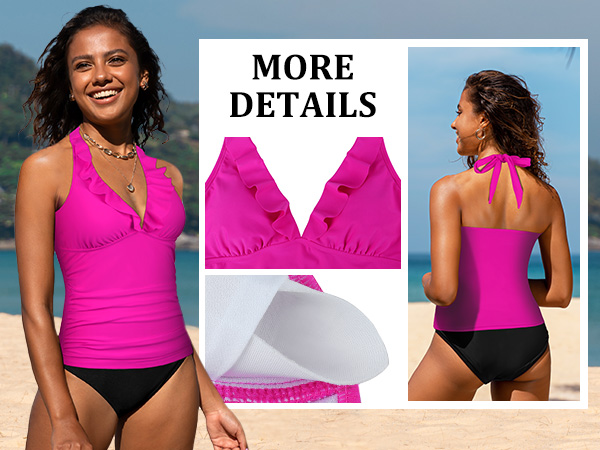 ruflle v neck tankini top