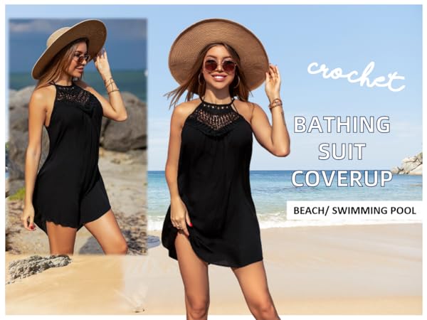 Women''s Swimsuit Cover up Dress Crochet Racerback Halter Tank Beach Bathing Suit