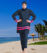 Plus Size Muslim Swimsuits for Women Rash Guard Swimwear Top Pants with Hijab/Cap