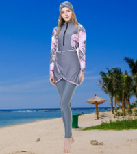 Muslim Swimsuits for Women Long Sleeve Built-in Bra Swimming Tops + Swimming Pants + Hijab