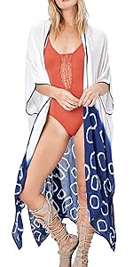 Chunoy Women Open Front Side Slit Flowy Chiffon Kimono Cover Up Dress Beach Wear Cardigan