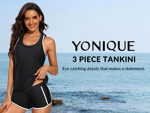 Yonique three piece tankini tummy control two piece swimsuit with tank top and shorts