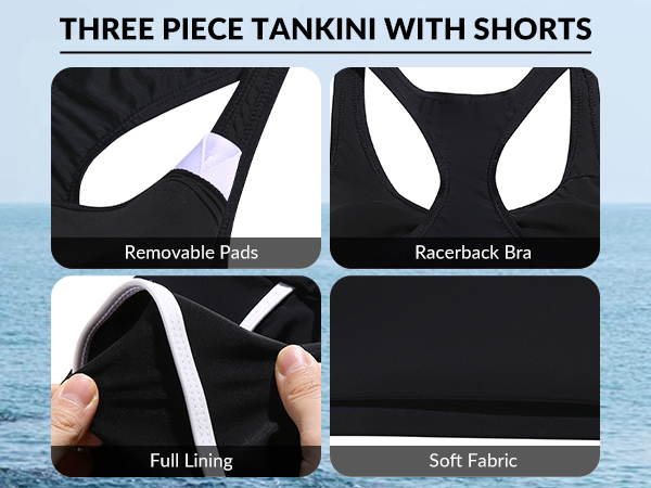 Yonique three piece tankini tummy control two piece swimsuit with tank top and shorts