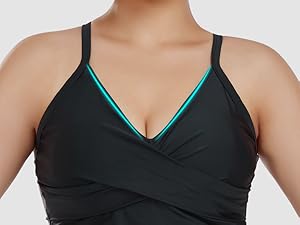 Ruched Tummy Control Bandeau Tankini Top-3-1