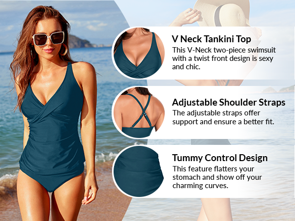 tummy control tankini for ladies v neck swimsuit tankini top two piece tummy control swimsuit retro