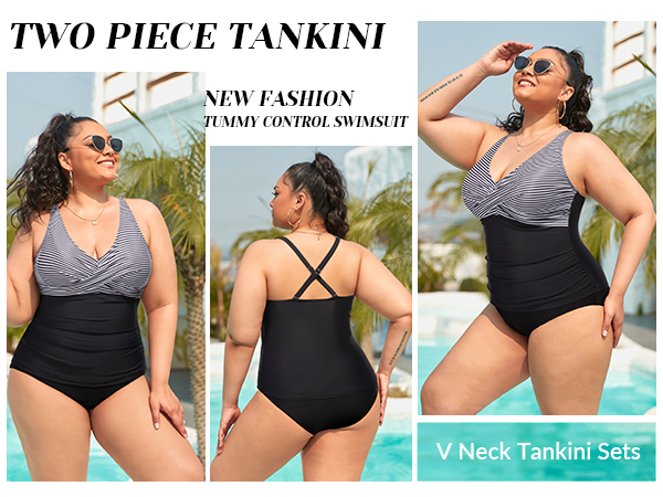 plus size tankini plus swimsuit plus bathing suit full coverage bathing suit black swimsuit slimming