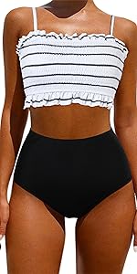 women High Waisted bikini sets Cute Bandeau Bathing Suit