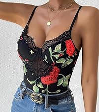 women embroidery bodysuits tops