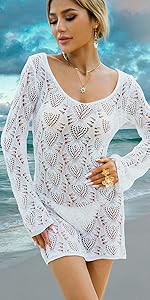 Crochet Cover Ups for Swimwear Women Hollow Out Swimsuit Coverup Backless Bikini Beach Dress