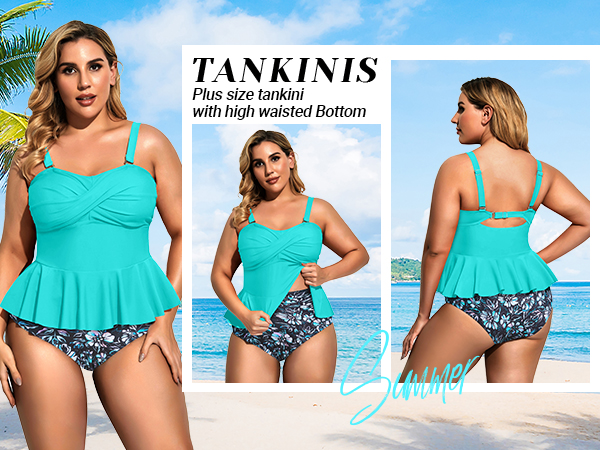  Plus Size Swimsuit with Bottom Peplum Tankini