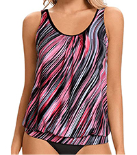 Womens Blouson Tankini Top No Bottom Loose Fit Swim Top Modest Tank Top