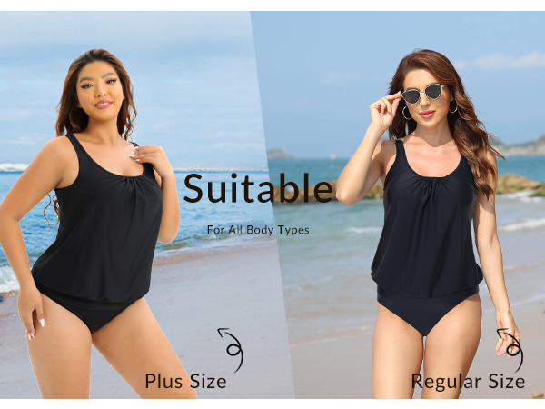 Yonique Two Piece Blouson Tankini Swimsuits for Women