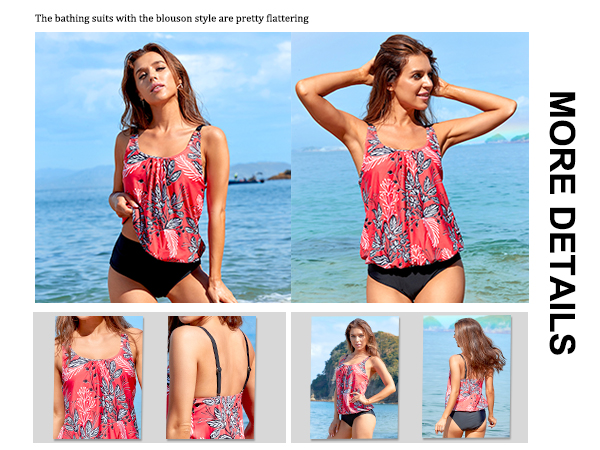 Two piece blouson bathing suits for women