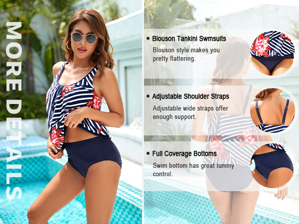 2 piece blouson tankini swimsuits for women