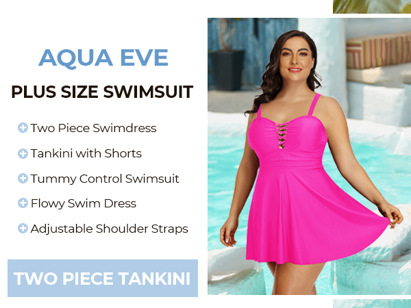 Plus Size Two Piece Swim Dress Tankini with Shorts Tummy Control Swimsuit for Women Bathing Suits