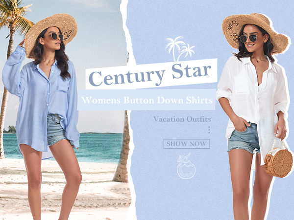 Century Star Womens Button Down Linen Shirts