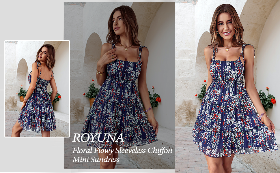 ROYUNA Floral Flowy Sleeveless Chiffon Mini Sundress-banner