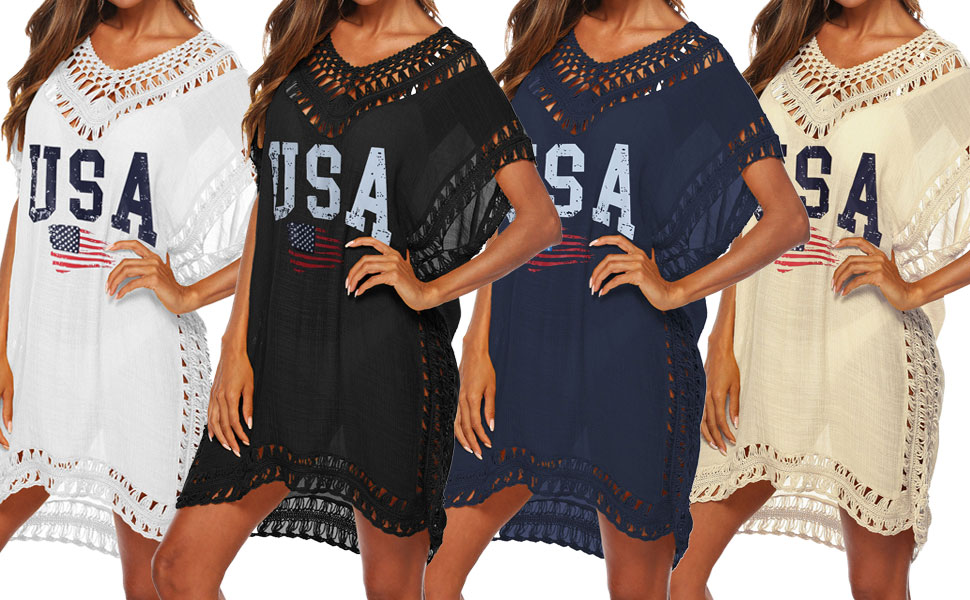 Patriotic Beach Cover Ups for Women Fourth of July US Flag Cover Ups Swimwear for women