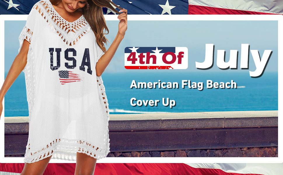 Swimwear Cover Ups for Women Summer beach coverups USA Flag Independence Day Cover Up