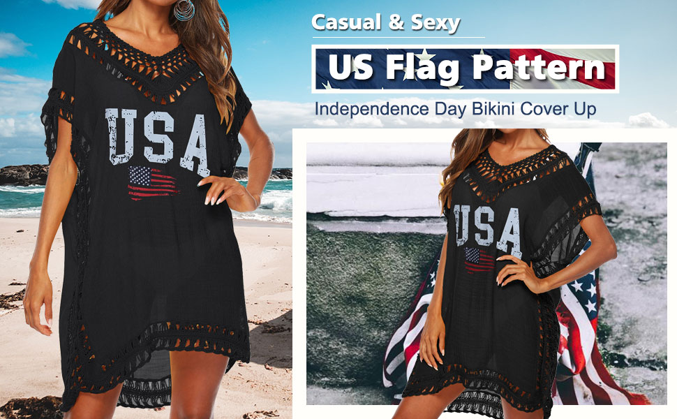 American flag Beah Cover Up 4th of July Swimsuit Cover Up