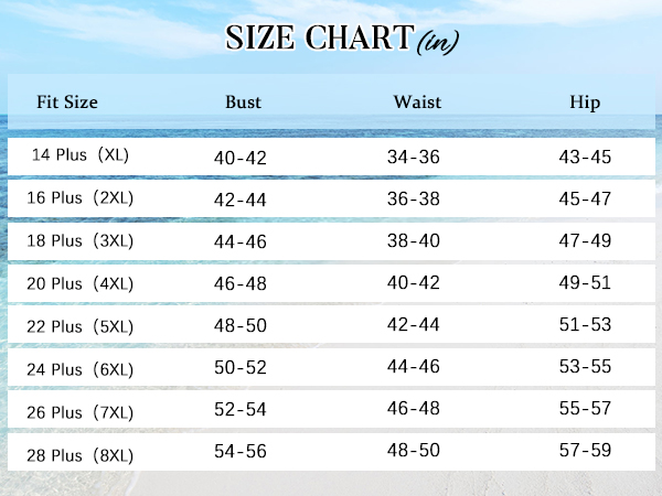 Size Chart - Plus Size Tankini Swimsuits for Women