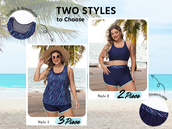 3 Piece Plus Size Tankini Swimsuits for Women