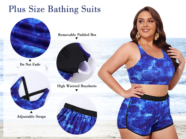 Women Plus Size 3 Piece Tankini Swimsuits