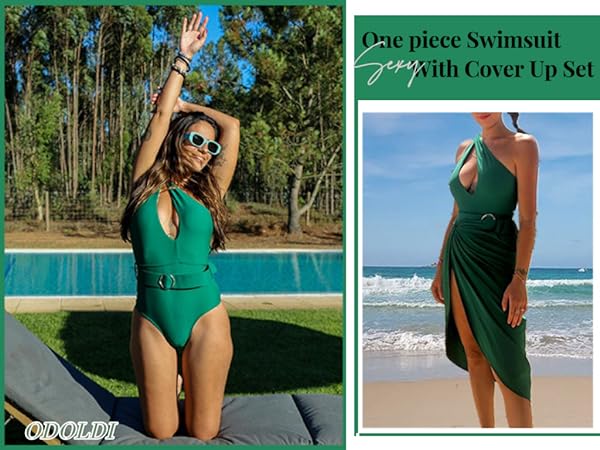 Women&#39;s One Piece Swimsuit with Cover Up Wrap Skirt