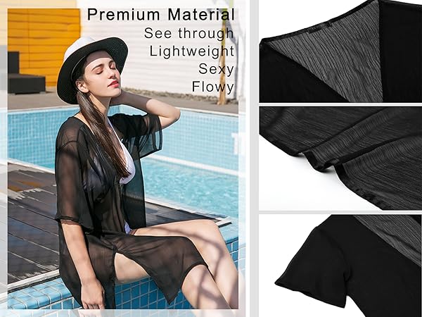 black sheer kimono Kimono Cardigan Summer Sheer Beachwear Swimsuit Suitable for swimming pool