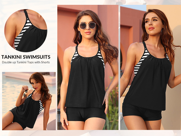 Tankini Swimsuits for Women Athletic Swim Tank Top with Boy Shorts