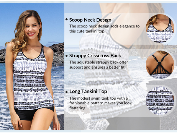 long tankini top built in bra swimsuit tankini top modest tankini scoop tankini criss cross swim top