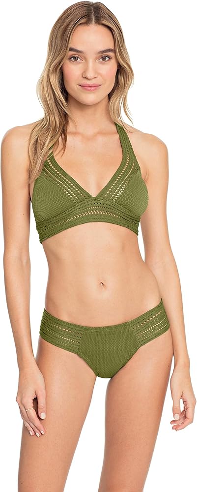 Robin Piccone Women's Standard Perla Side Tab Bikini Bottom with Crochet Inset