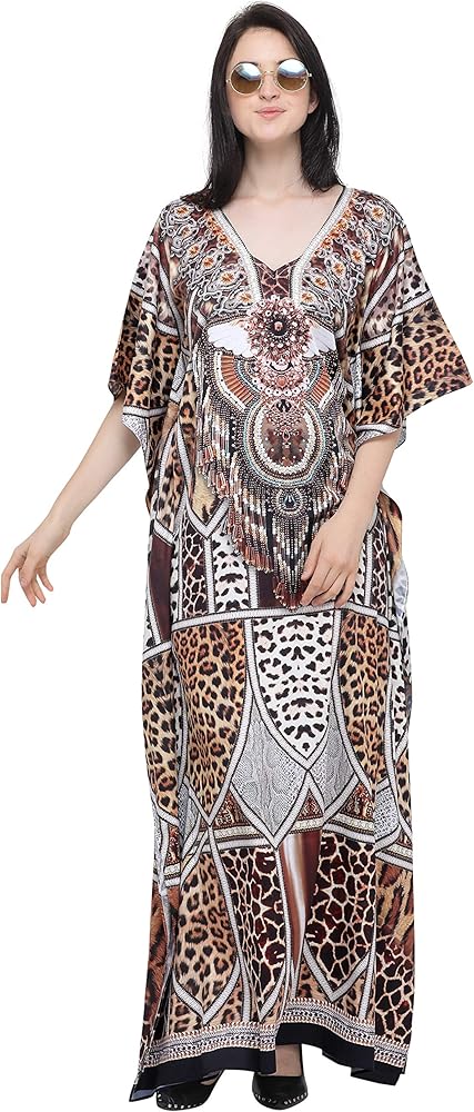 Brown Digital Printed Beachwear Multicolored Stones Womens Caftan