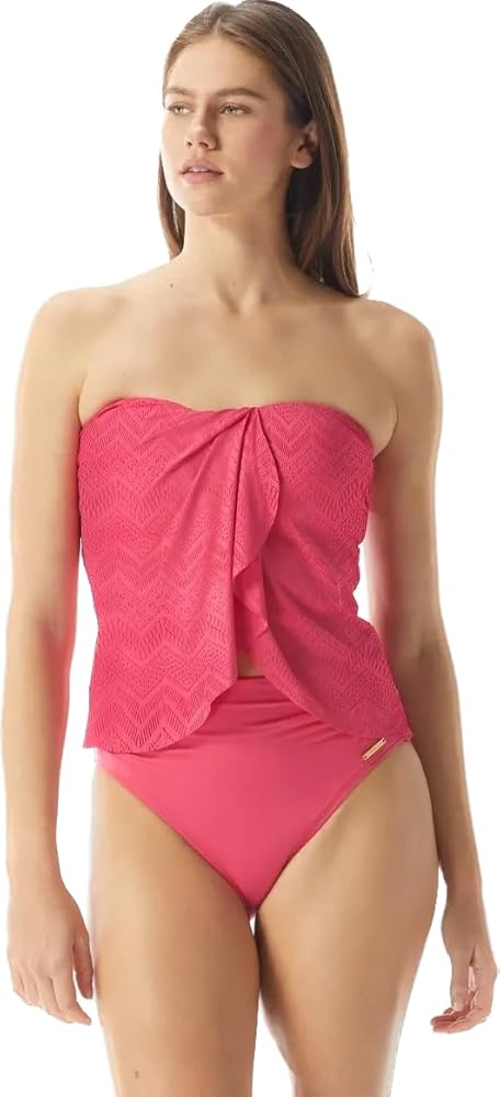 Vince Camuto Crochet Draped Tankini Top Dragonfruit Small