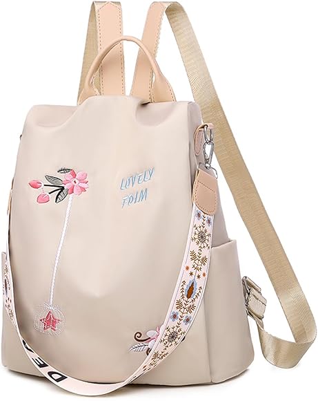 Balakaka Mochila Antirrobo para Mujeres y Chicas 12 L, 2 in 1 Impermeable Bolso Mujer Ligero Con Bordado, Gran Capacidad Casual Mochilas Escolares Ligeras y Elegantes para Viaje Trabajo