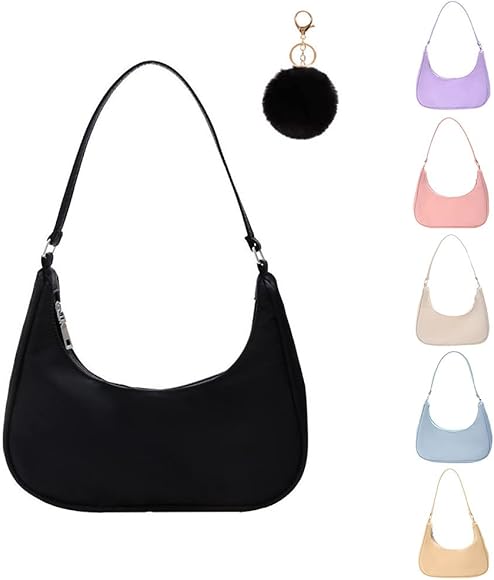 Bolso de hombro para mujer, bolso de mano vintage, bolsa de hombro para mujer de 90s, bolso de lona pequeño y2k moda bolsos para mujer, Schwarz