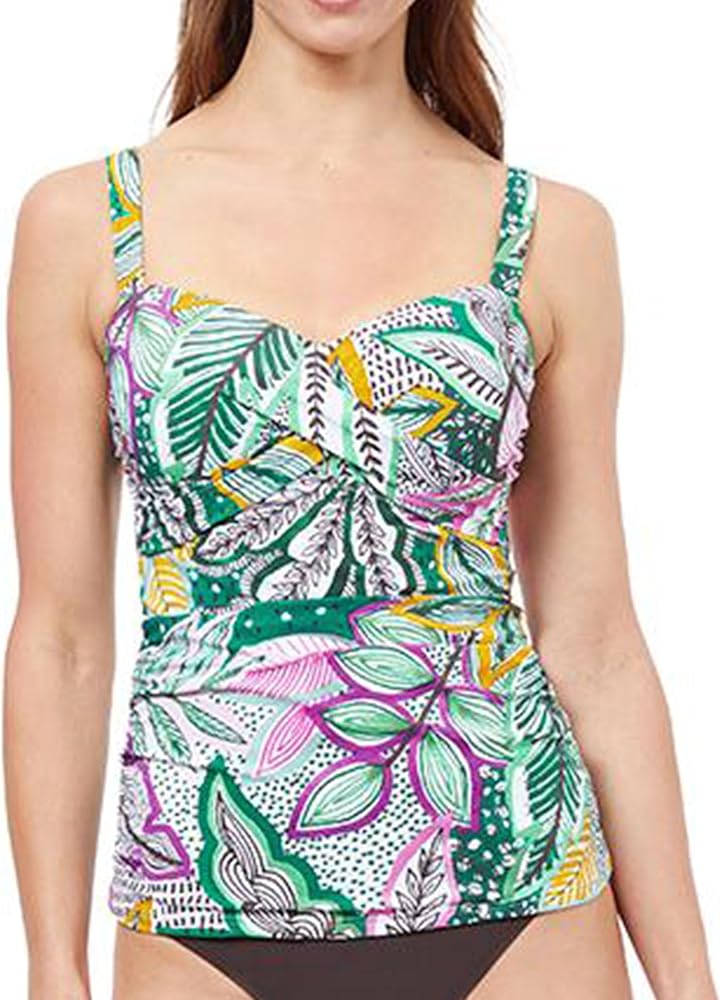 Profile by Gottex Tropic Bloom Underwire Tankini Top 36F, Multi Green