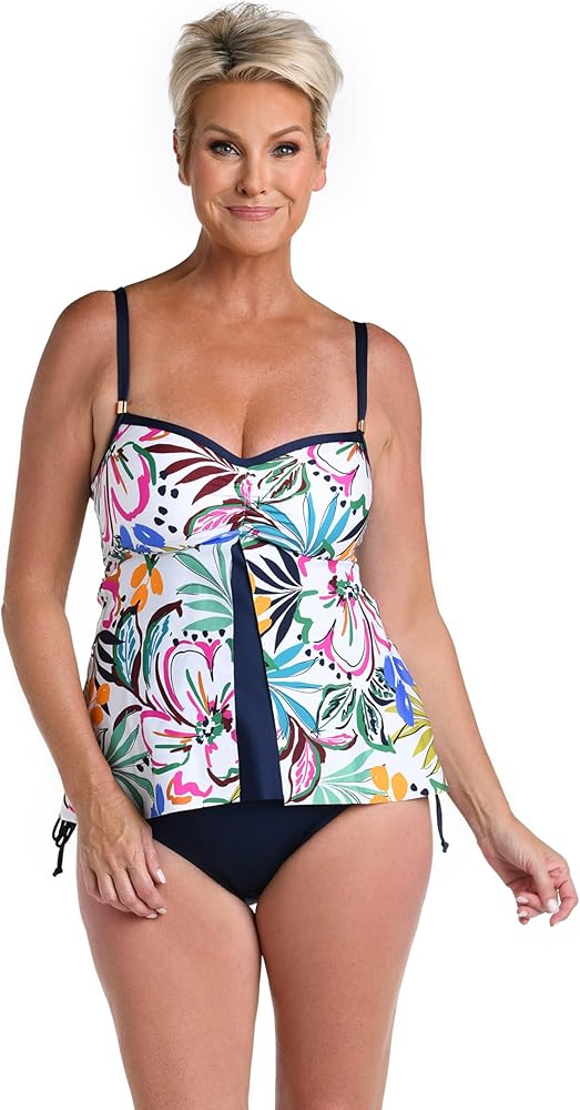 24th & Ocean Women's Standard Flyaway Front Tankini Swimsuit Top