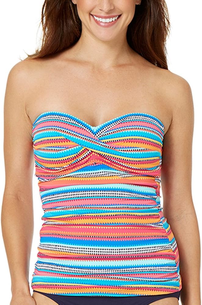 Anne Cole Women's Twist Front Shirred Bandeau Tankini Swim Top