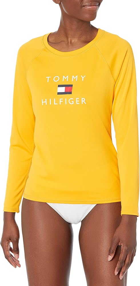 Tommy Hilfiger womens Long Sleeve Logo Graphic Swim Top