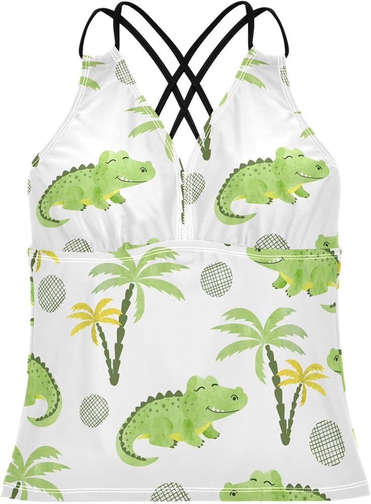 Watercolor Crocodiles Women's Tankini Tops Bathing Suit V Neck Swimwear Tops