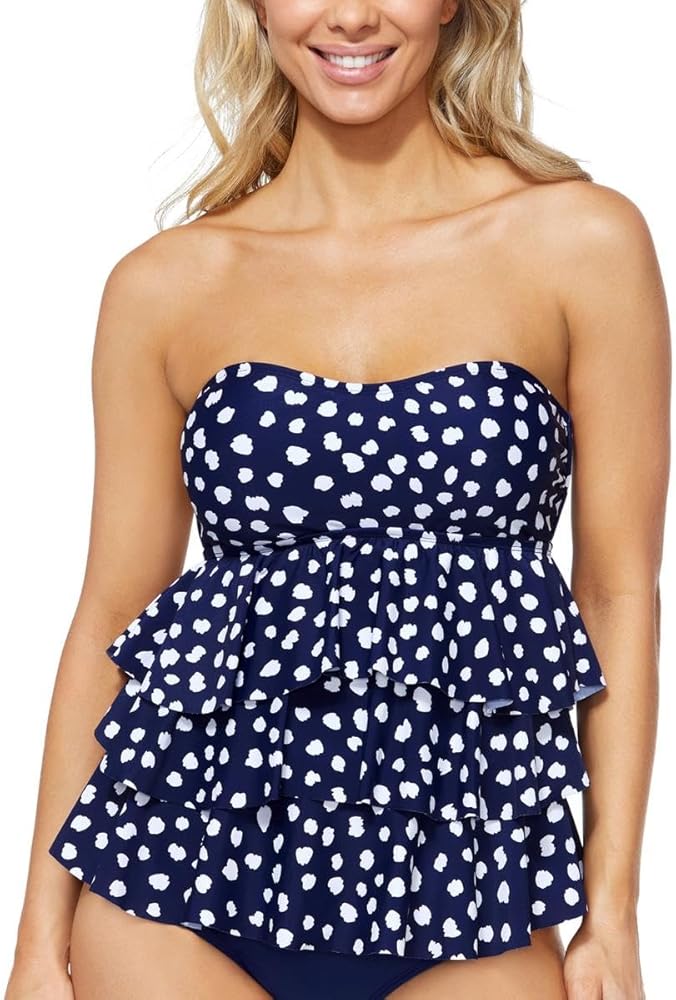 Women's Tiered Tankini Top (Navy/White, 8)