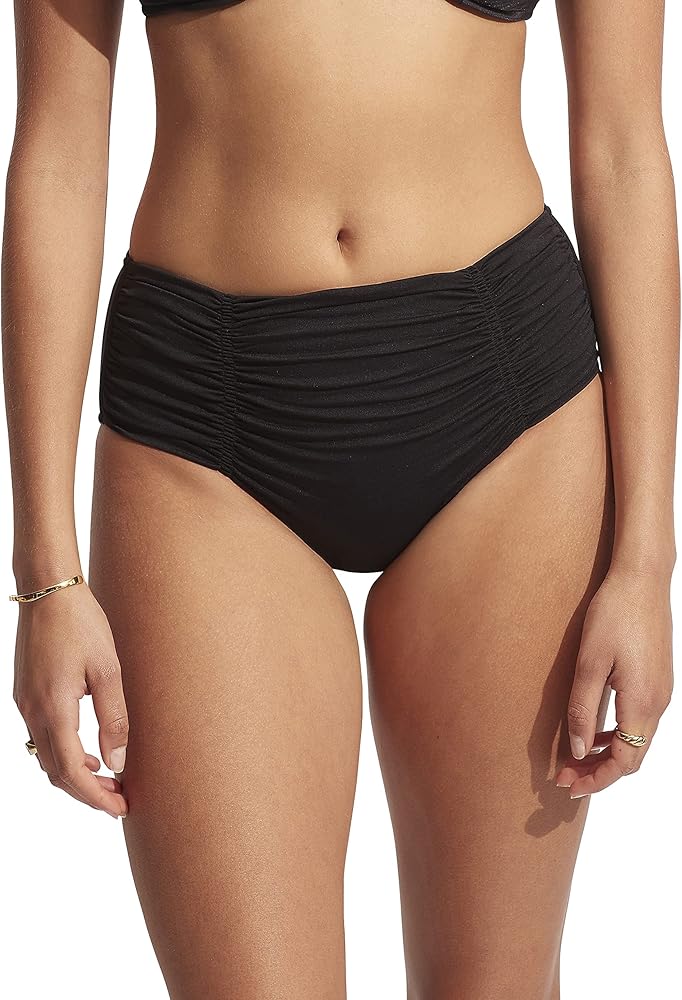 Seafolly Women's Standard Gathered Front Retro Full Coverage Bikini Bottom Swimsuit